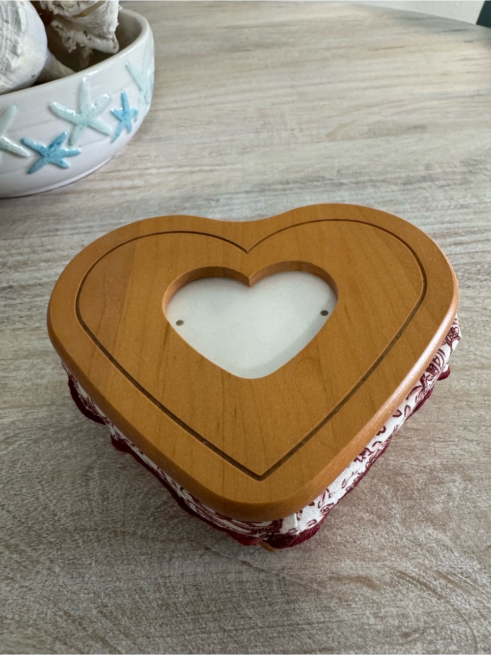 Longaberger Heart-Shaped Wooden Trinket Box - Brown and Red